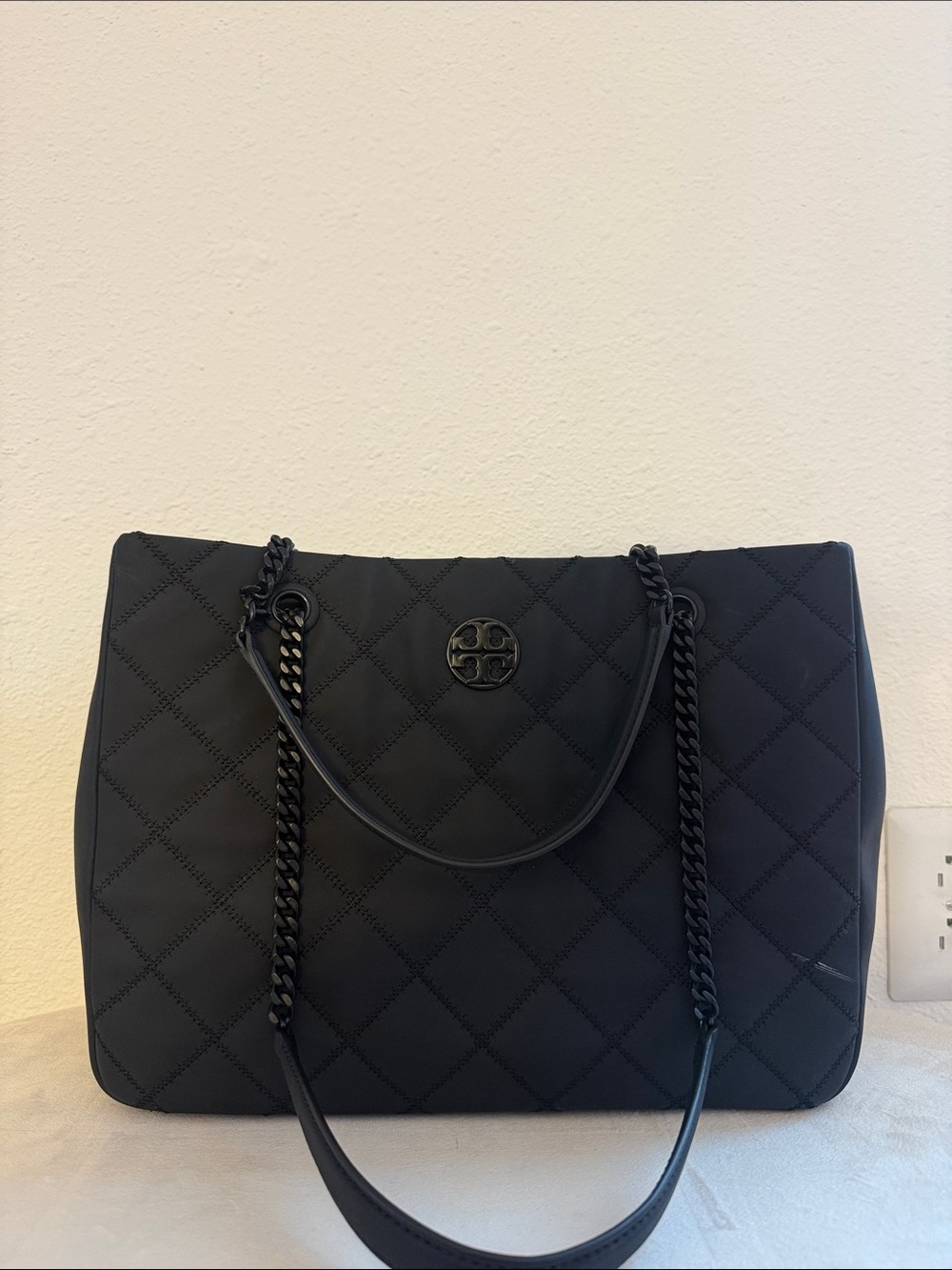 Tory Burch Black Quilted Chain-Handle Tote Bag